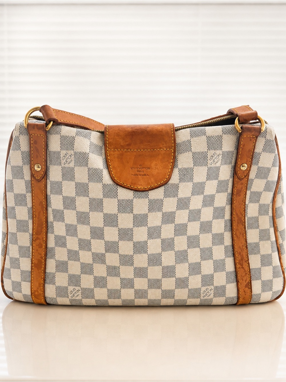 Louis Vuitton Stresa Damier Azur Canvas Shoulder Bag with Tan Leather Trim - Picture 2 of 5